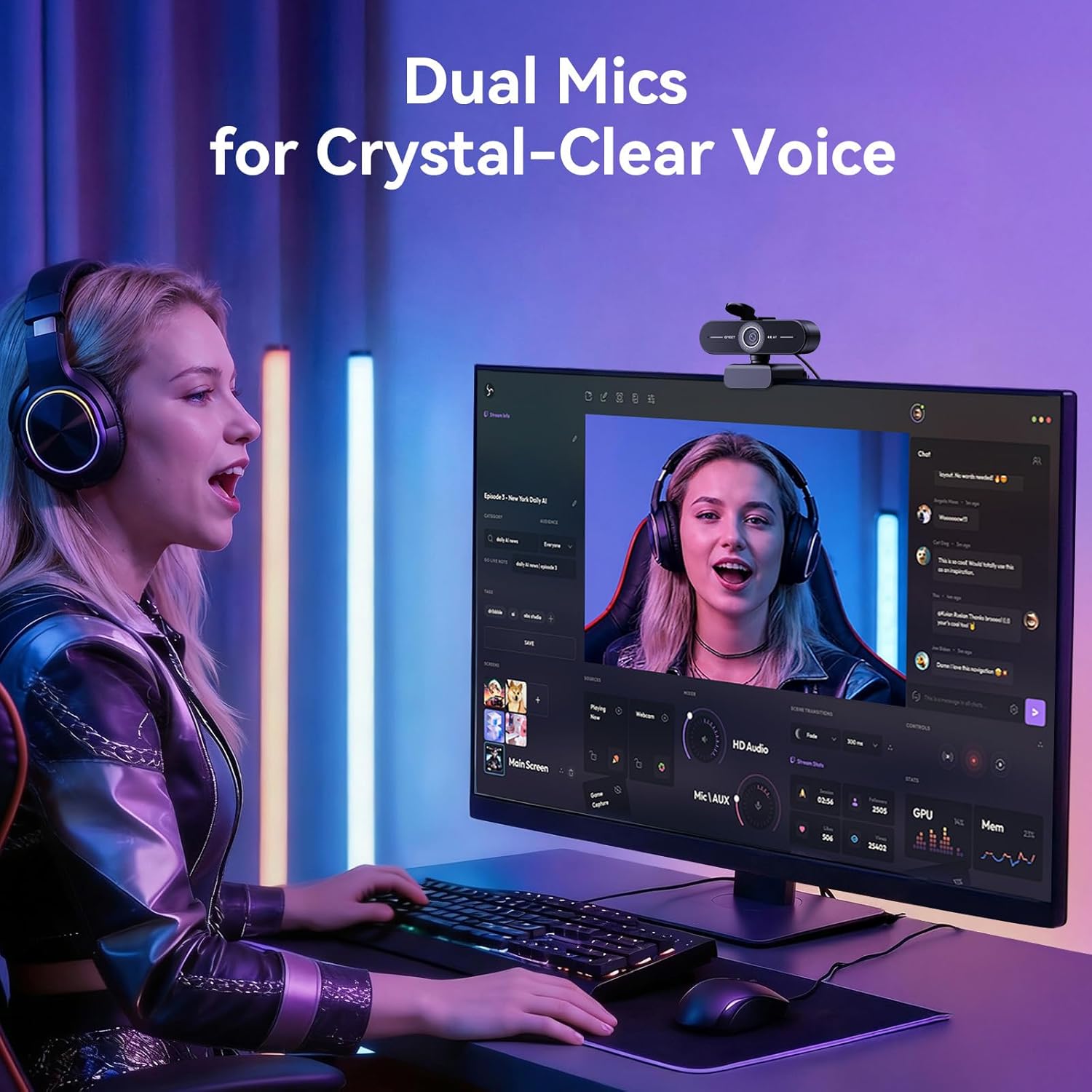 C60E 4K Webcam for Streaming & Gaming – PDAF Autofocus, Dual Mics, Live Streaming Camera with Auto Light Correction, Plug & Play USB Webcam for PC & Mac