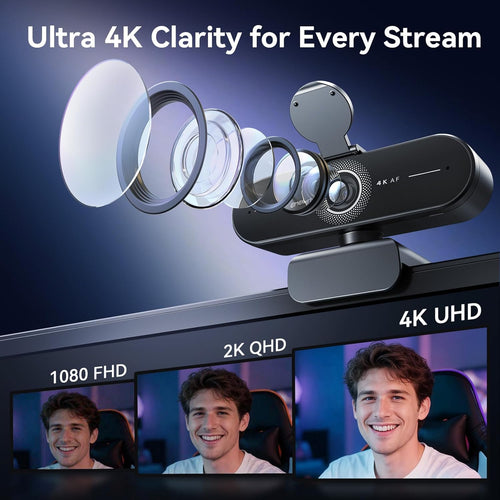 C60E 4K Webcam for Streaming & Gaming – PDAF Autofocus, Dual Mics, Live Streaming Camera with Auto Light Correction, Plug & Play USB Webcam for PC & Mac